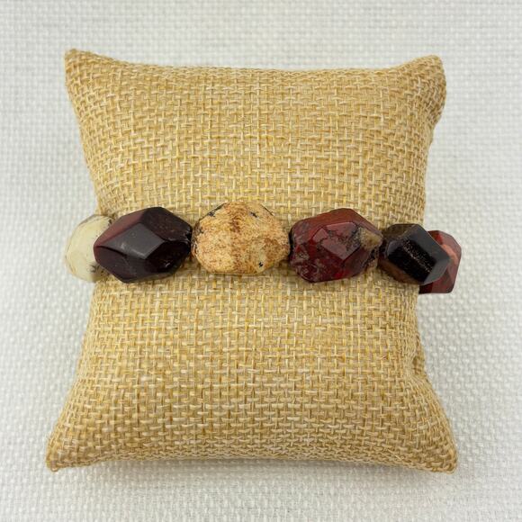 Mookaite Red Jasper Chunky Stone Statement 925 Bracelet - Picture 3 of 4